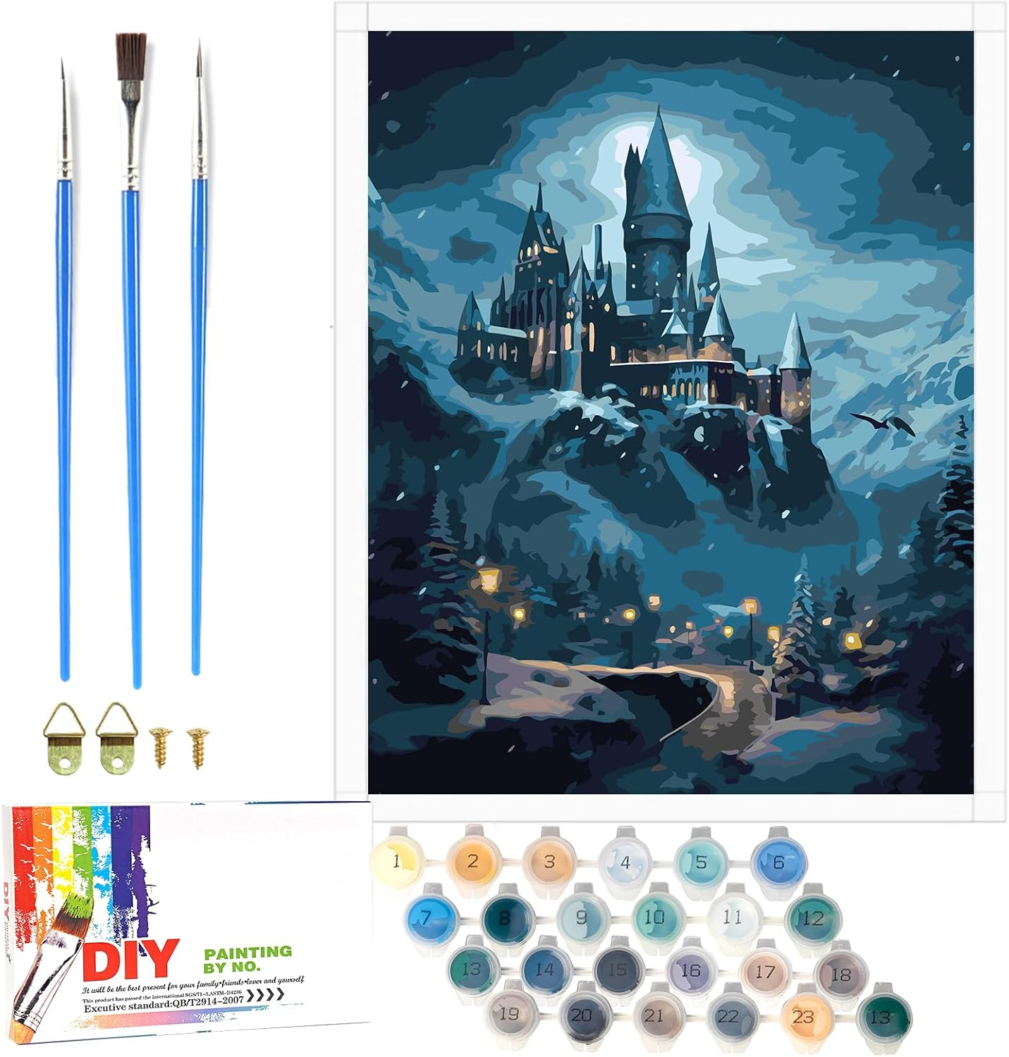 Lixkuokuo Painting by Numbers for Adults Beginners, 40 X 50 Cm, Hary Pote Hogwas Magic School Painting with Canvas Brushes, Acrylic Paints, Large DIY Castle Painting, Craft Set for Home Decoration And