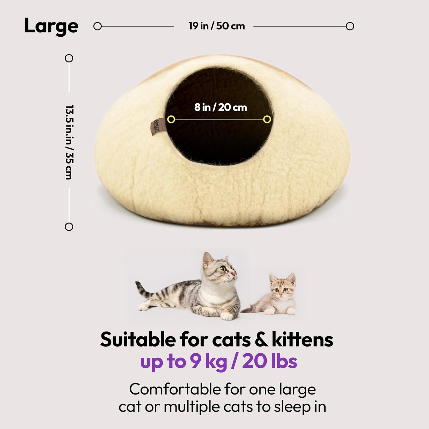 Luxury Cave Bed &ndash; Handmade Merino Wool Felt Hideaway, Vet-Designed Indoor Condo, Hypoallergenic Pet House, Cozy Igloo Bed, Eco-Friendly Modern Cat Furniture image number 3