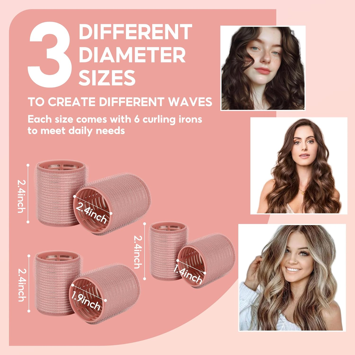 18 Pcs Thermal Hair Rollers,Ceramic Thermal Hair Rollers Curlers for Blowout Look Long Hair Volume,Jumbo Self Grip Rollers Hair Curlers for Long Short for Women(Pink) image number 4