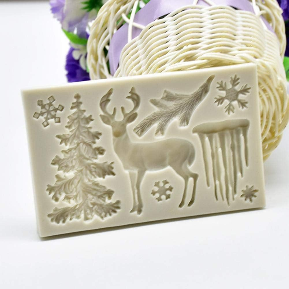 2Pcs Christmas Tree Reindeer Shape Silicone Mold Fondant Cake Sugarcraft Decorating Tool Kitchen Bakeware Baking Mould Zhengpingpai image number 1