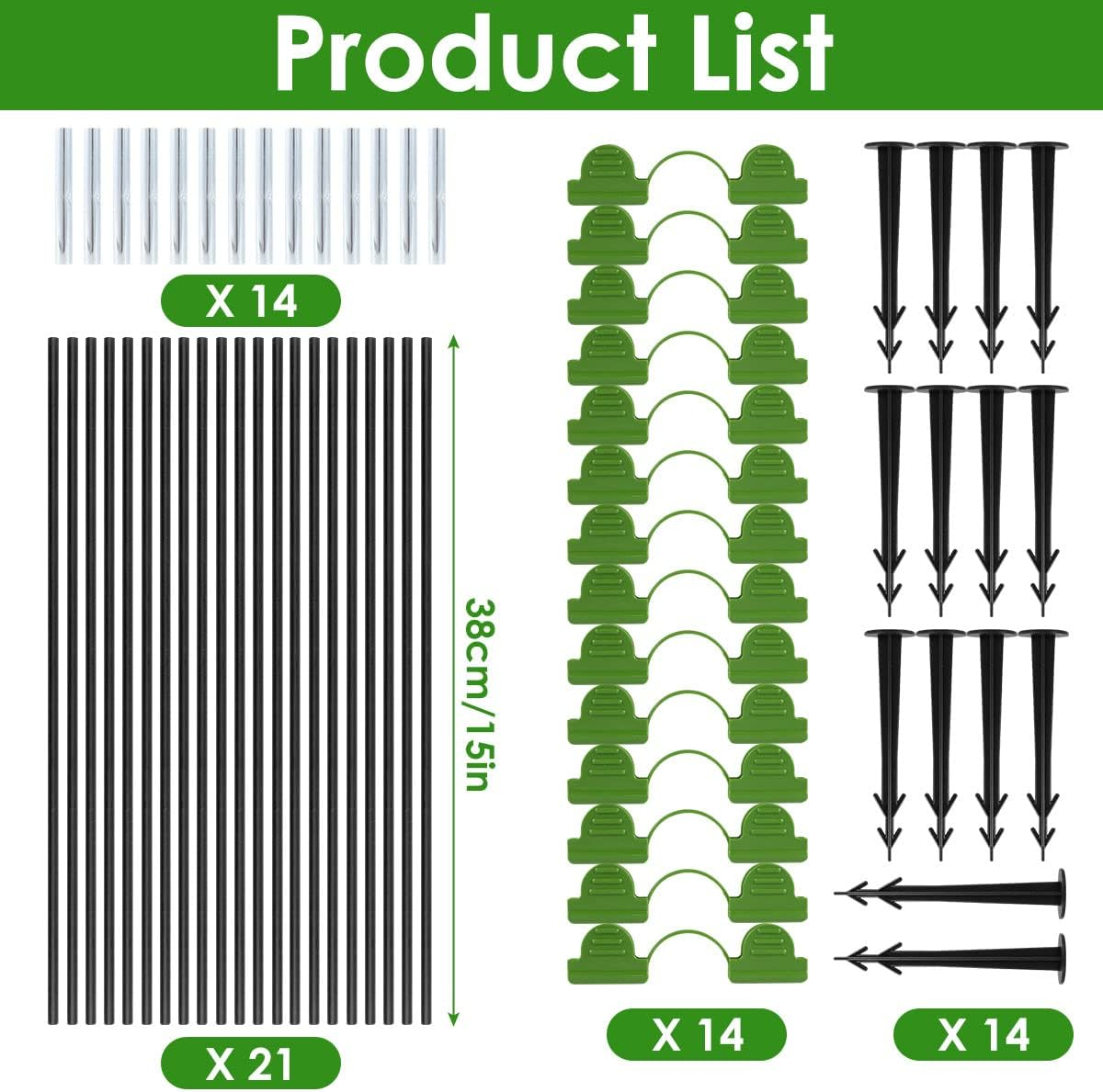 Greenhouse Hoops Grow Tunnel Garden Hoops Kit with Spikes and Clips Detachable Fiberglass Grow Tunnel Frame Greenhouse Tunnel for Winter Frost Protection Raised Bed Garden (21Pcs) image number 2