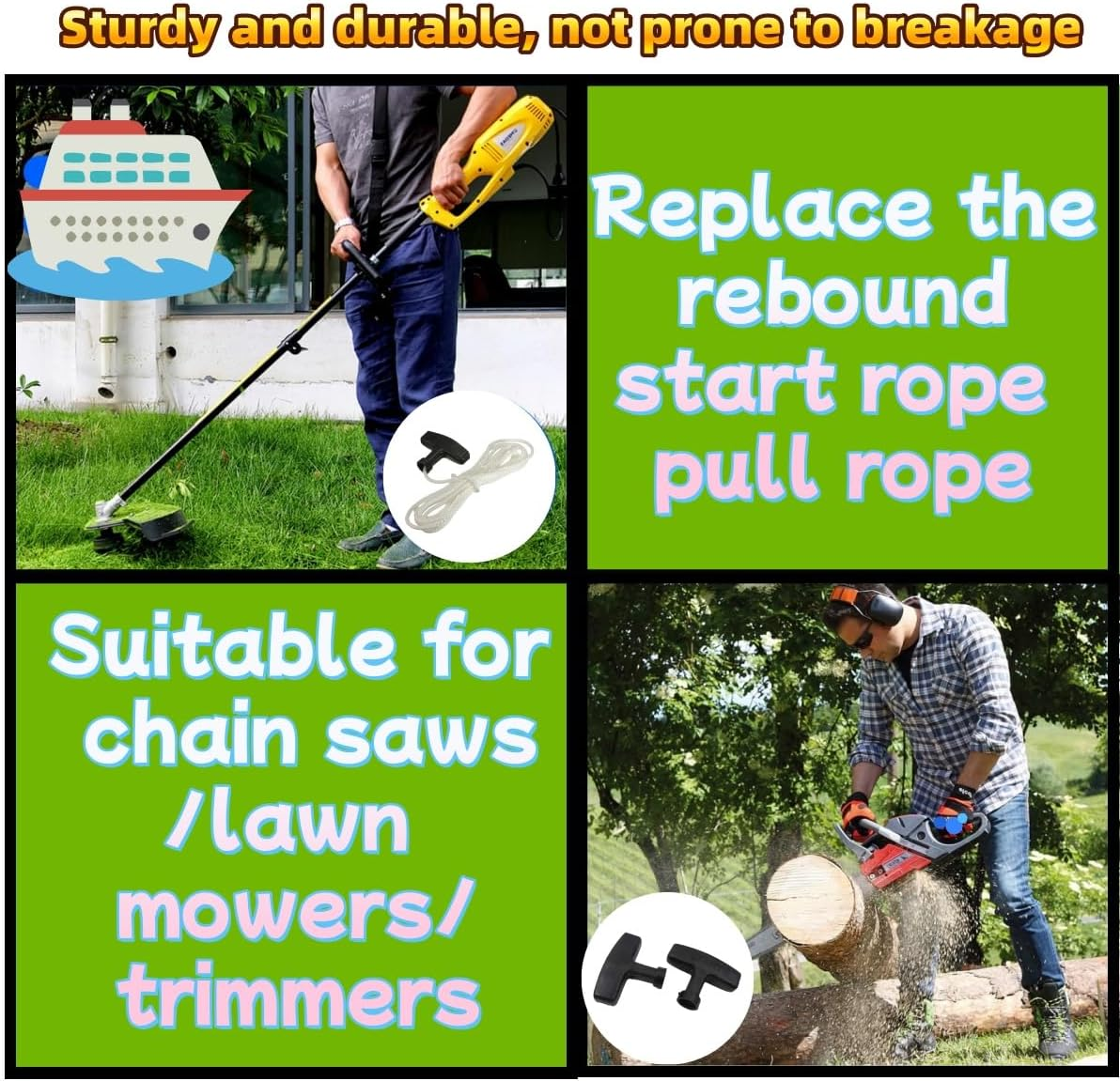 4Pcs Starter Rope Lawnmower,T-Handle,Recoil Starter Rope,Chainsaw, Trimmer Edge, Easy to Install,Durable Nylon Rope，Rope Pull Cord Trimmer for Lawnmowers image number 4
