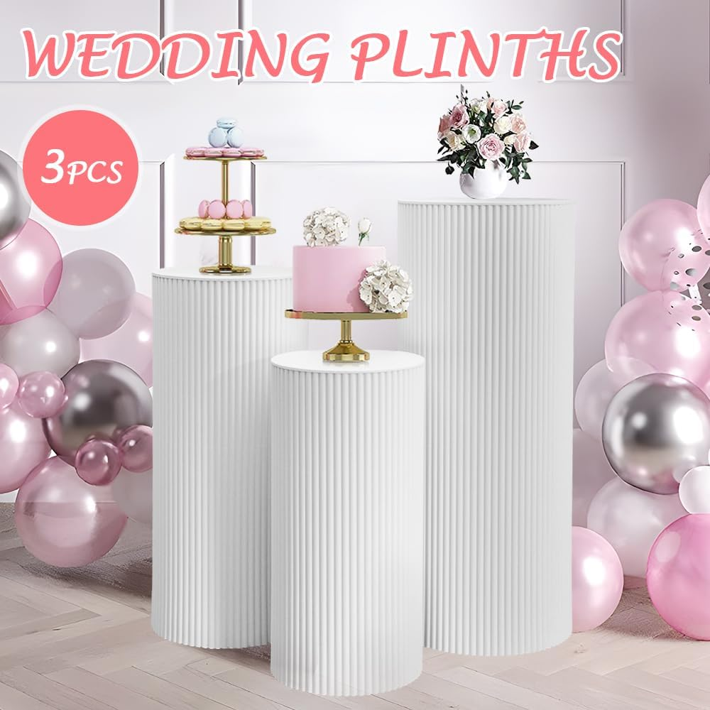 ALSTON 3PCS Wedding Plinth Metal Cylinder Pedestal Stand round Pillars Decoration Table for Party Birthday Wedding D&eacute;cor Cake Flower Display 60/75/90Cm White image number 4