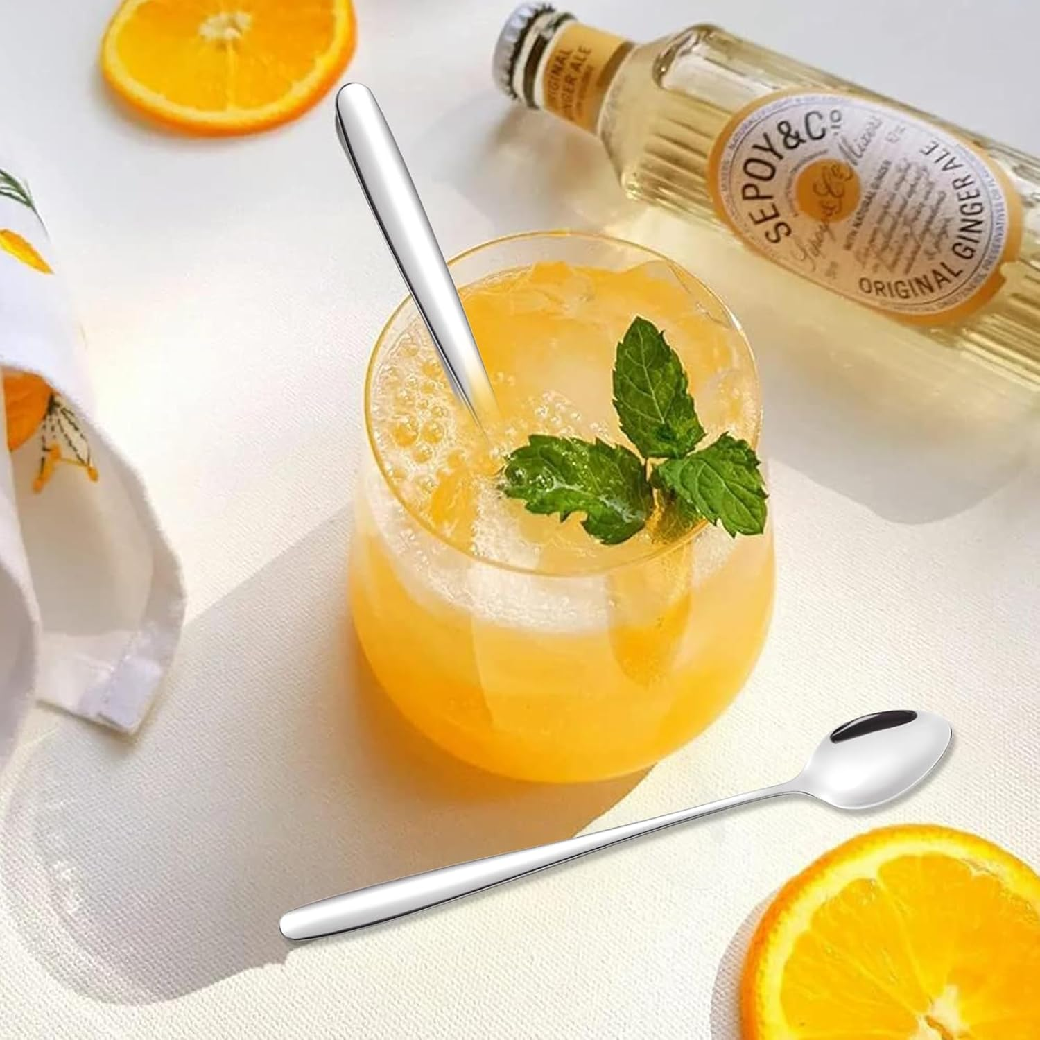 Tiokin Long Handle Teaspoons, 19.8Cm Long Iced Tea Spoons, Stirring Spoon, Coffee Spoon, Ice Cream Spoon, Stainless Steel Teaspoons, Cocktail Mixing Spoon, Set of 4 image number 4