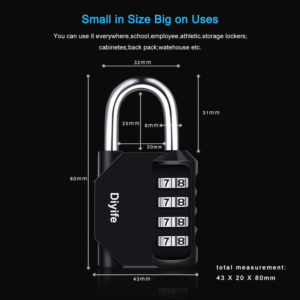 Combination Padlock, [3 Pack] Diyife 4 Digit Lock Combination, Padlock Weatherproof Outdoor for School Gym Locker, Sports Locker, Shed, Fence, Hasp, Garage(Black) image number 3