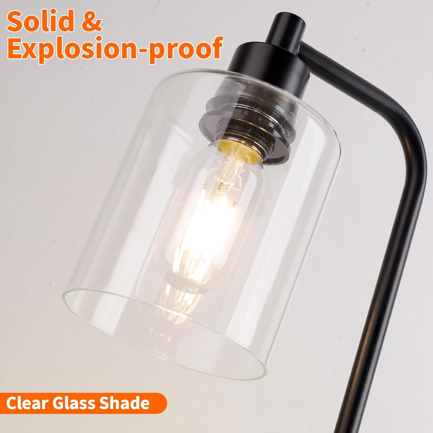 Set of 2 Industrial Stepless Dimmable Table Lamps with USB-A & USB-C Ports &ndash; Metal Base with Glass Shade Bedside Nightstand Lamps for Bedroom & Office image number 2