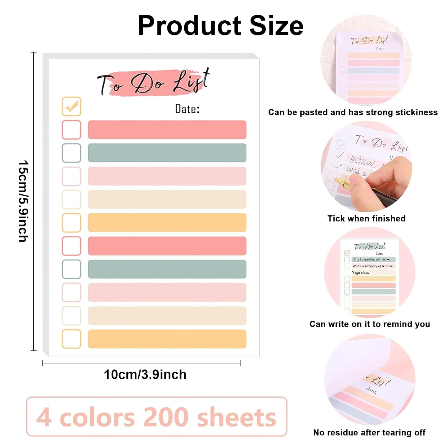 YQQZQ Do List Notepad,4 Packs 240 Sheets Colorful Design Daily Memo,Easy to Write and Read Do List Notes,Good Helper for Student Houseworker Secretary image number 5