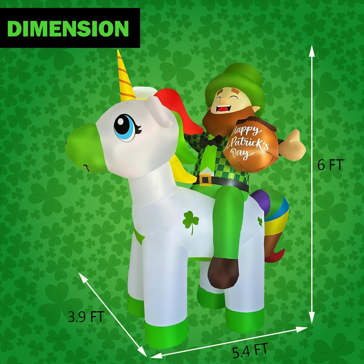 BLOWOUT FUN 6Ft St Patricks Day Inflatables Leprechaun Riding Unicorn Decoration LED Blow up Lighted Decor Indoor Outdoor Holiday Art Decor image number 1