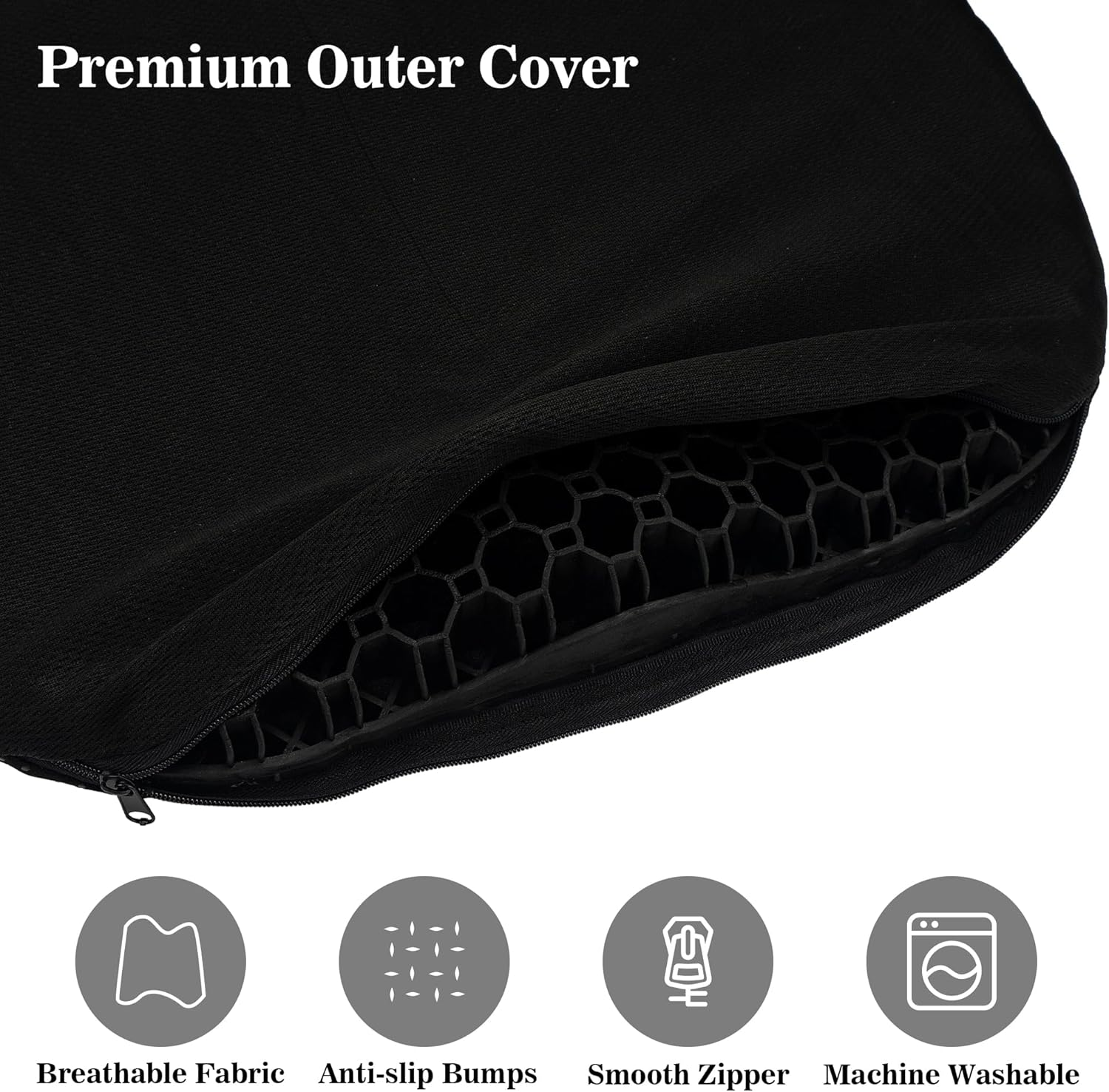 Kayak Seat Cushion, anti Slip Gel Seat Cushion for Long Sitting on Boat, Canoe, Sup, Chair (Black) image number 2