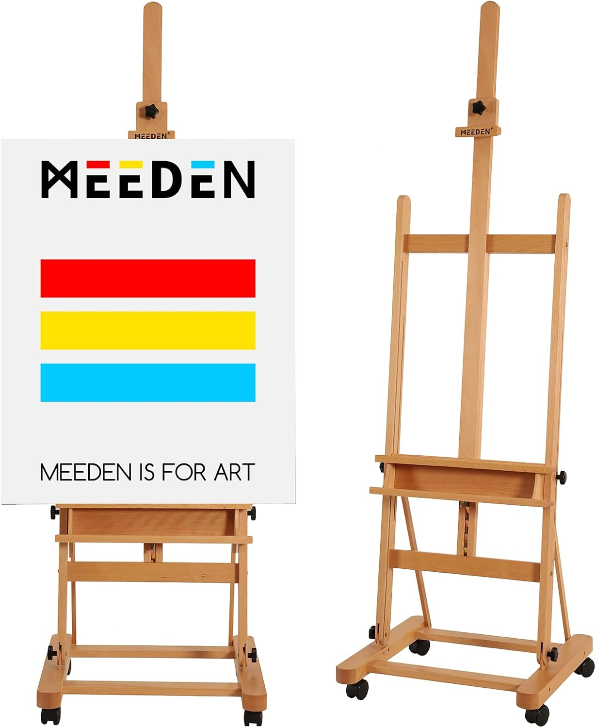 MEEDEN Large Studio H-Frame Easel - Solid Beech Wood Artist Easel Adjustable Movable Tilting Easel, Floor Painting Easel Stand, Holds Canvas Art up to 48" image number 2