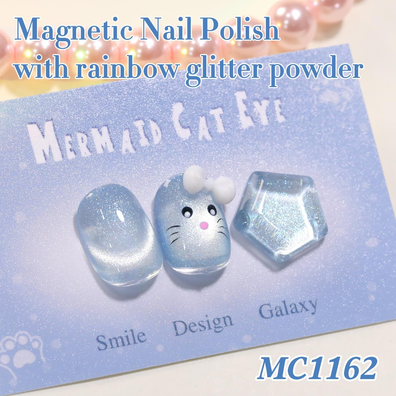 Double Rhythm 0.5 Oz Cat Eye Gel Polish with Magnet Same Color Same Bottle Holographic Glitter Shimmer Translucent Color Salon 15 ML Magnetic Nail Art (Mermaid Blue-Mc1162) image number 1