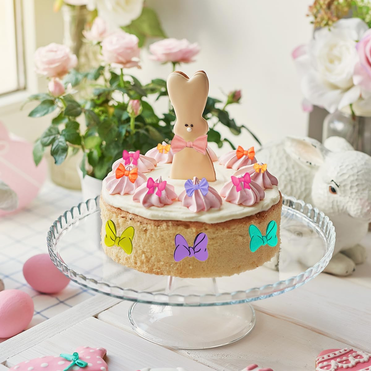 NILLOS Bowknot Fondant Mold, 2 PCS Bows Cartoon Silicone Mold for Dessert, Ice Cube, Chocolate, Cake Decorating (Pink)