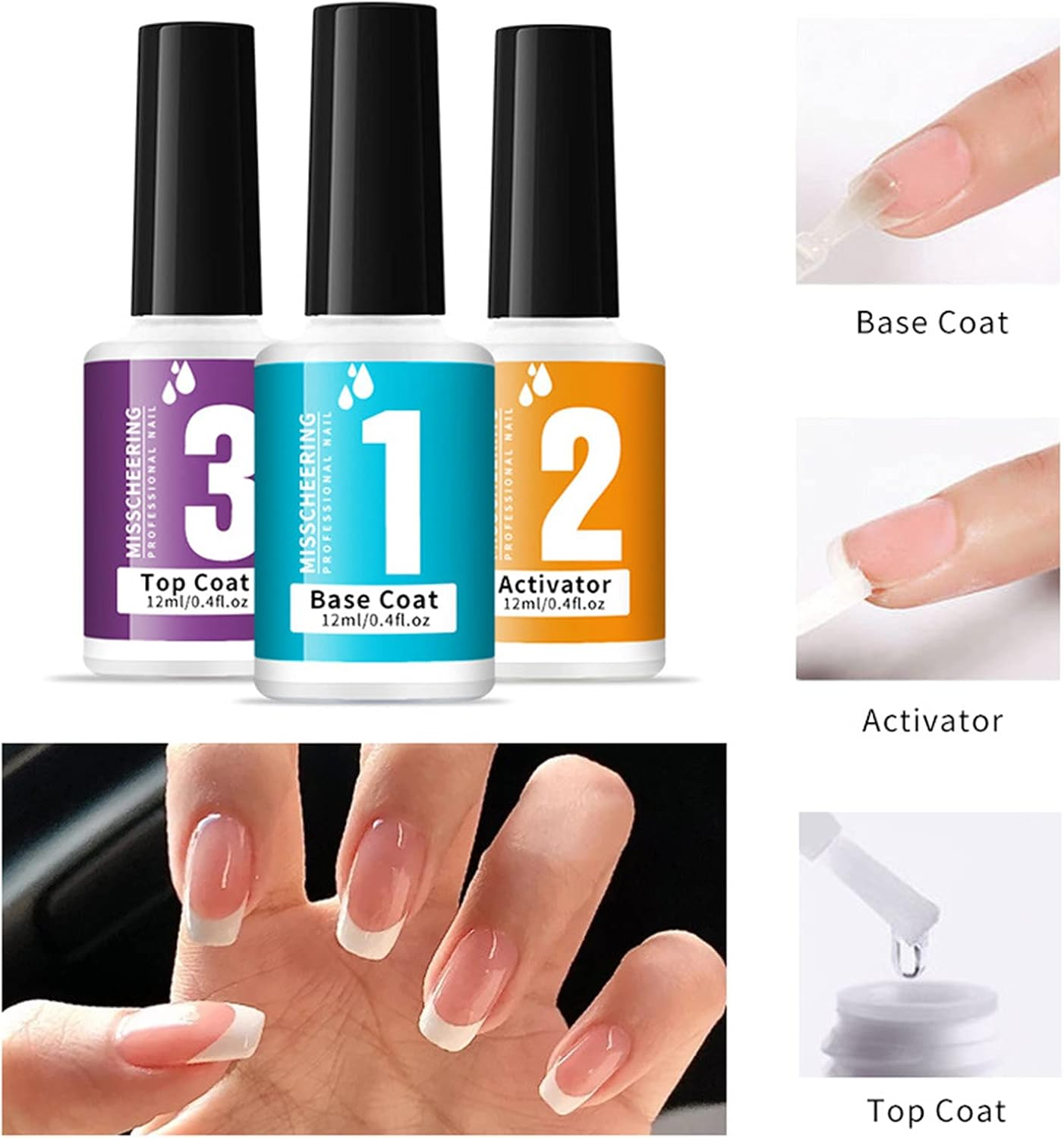 Dipping Powder Nail Liquid Glue Base Coat Top Activator Optional Tools
