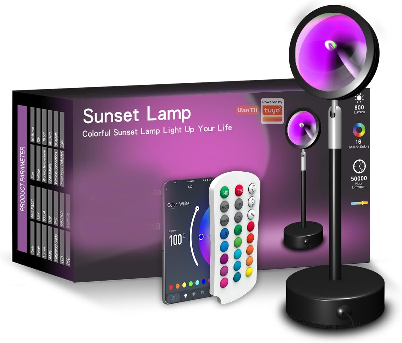 Uantii Tuya Smart Sunset Lamp Wireless Bluetooth Sunset Projector RGB Rainbow Atmosphere Led Light for Home Decoration App Control image number 3