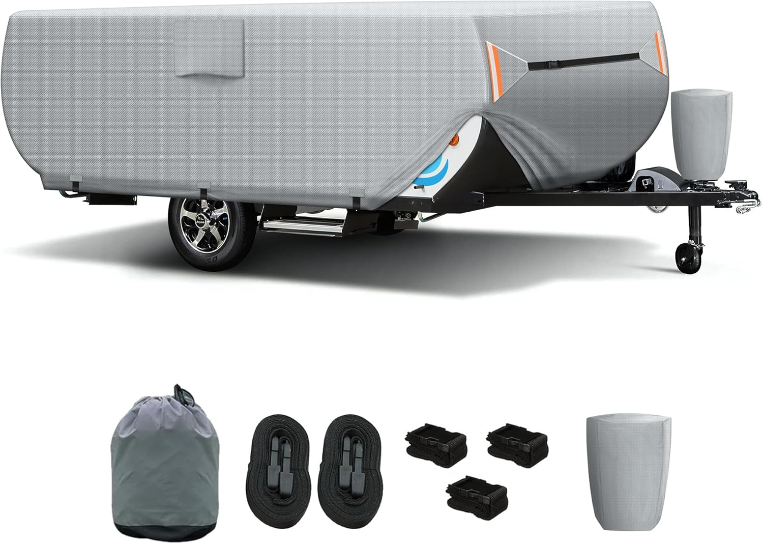 Pop up Folding Trailer Camper Cover Fits 10'-12', Upgraded Heavy Duty Protection Ripstop Waterproof Trailer Cover with 3 Bottom Straps, Anti-Uv Windproof All Season Protection for RV Motorhome image number 3