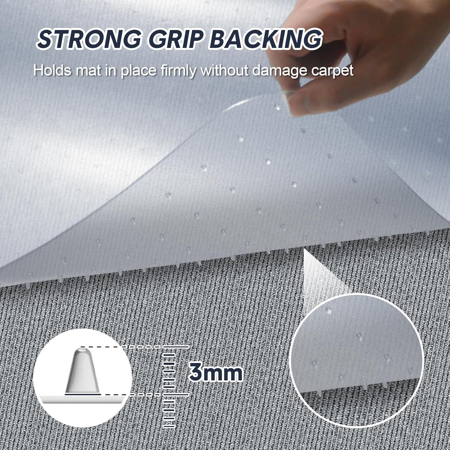 Office Chair Mat for Carpet with Grip, Computer Desk Chair Mat for Low Carpeted Floors, Super Durability PVC Carpet Protector Mat for Easy Rolling, 2Mm Extra Thick Chair Mats, Rectangle, 120X90Cm image number 2