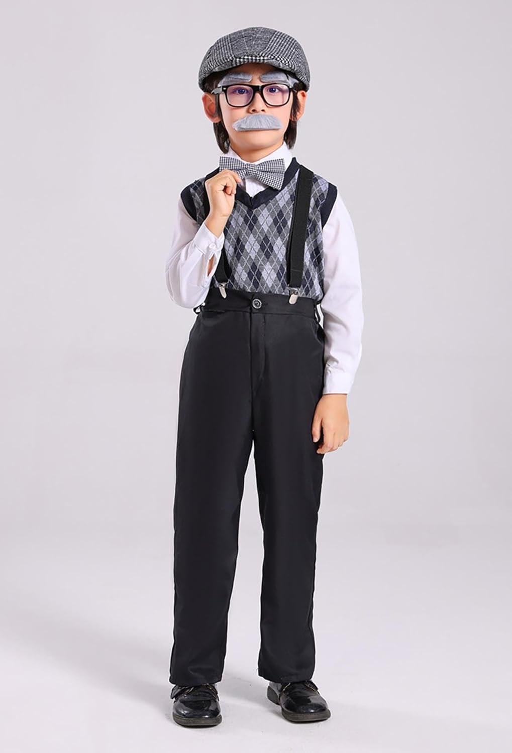 100 Days of School Old Man Costume for Boys Grandpa Old Person Sweater Vest Old Lady Costume for Kids image number 3