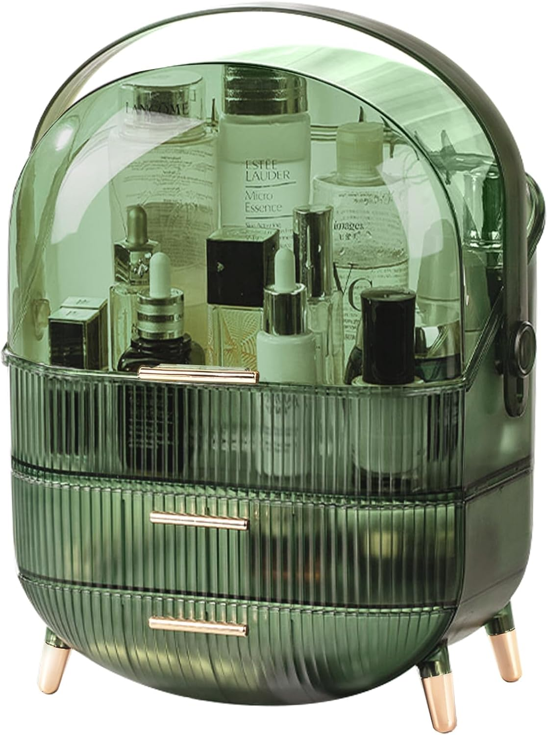 Makeup Organiser Storage Box, Cosmetics Display Case with Cover, Dust Proof Waterproof Cosmetics Storage Box Suitable for Bathroom Countertop and Bedroom Vanity Dresser (Retro Green)