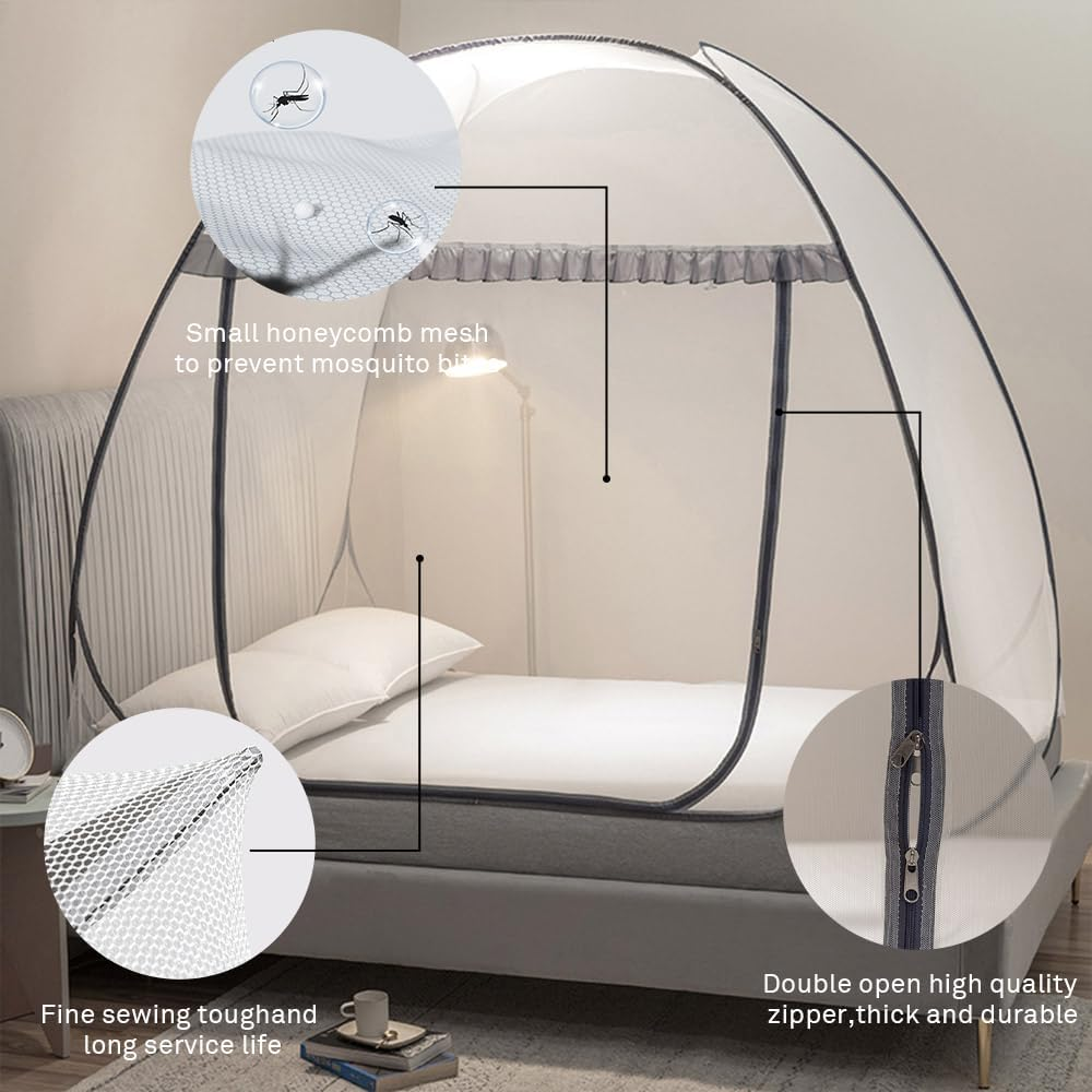 Mengersi Mosquito Net Tent for Bed,Pop-Up Bed Canopy with Net Bottom,Mosquito Netting Bed Tent for Kids Girls Boys,Bed,Suit for Indoor Outdoor (Twin, Gray) CAN3023114 image number 3