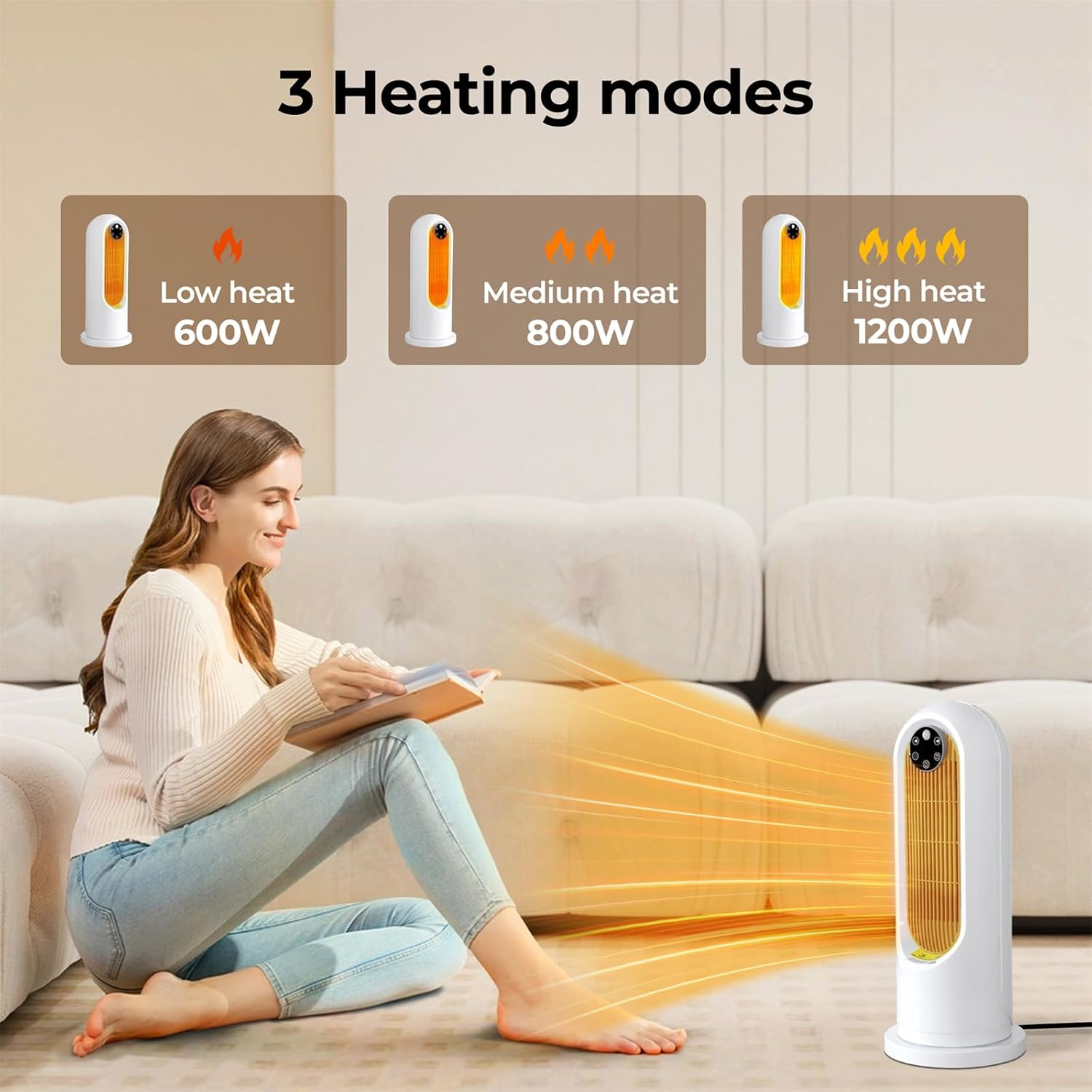 Spector Electric Heater,3S Fast Heating Ceramic Heater, 3 Speed Modes Safe, Fan Heaters for Home Low Energy, Overheating & Tip-Over Protection, Quiet Heating for Indoor Use, Bedroom,Office Protection
