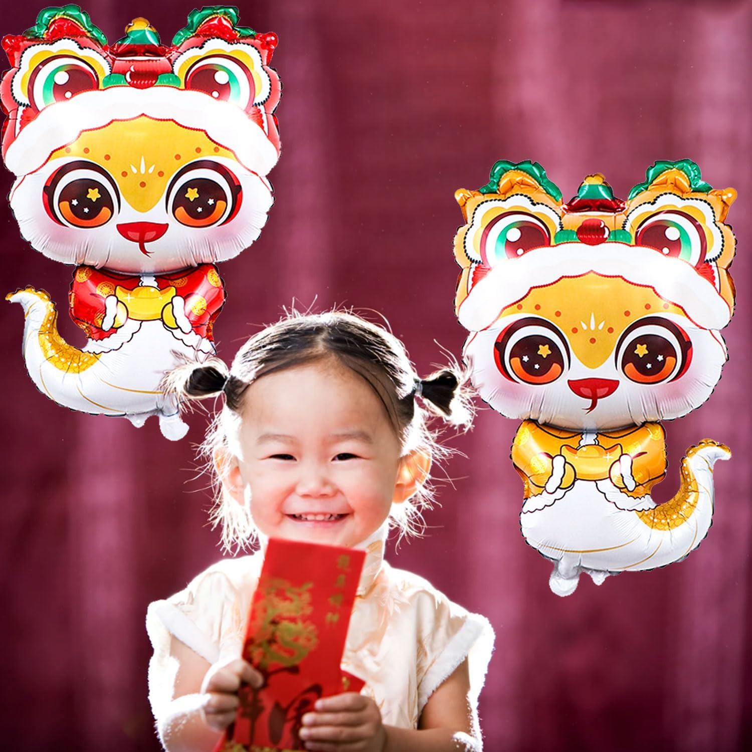 Red Gold Chinese New Year Balloons, Cute Lion Dance Hat Snake Balloons for Chinese Year of the Snake Decoration Lunar New Year Decorations 2025 image number 6