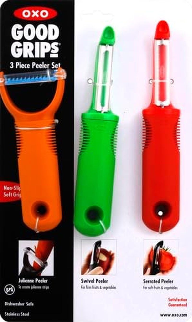 Oxo Good Grips 3-Piece Peeler Set, Stainless-Steel, Green/Orange/Red, 10-Inch, Multi, 0719812033761 - 3-Piece Peeler Set, Green/Orange/Red image number 2