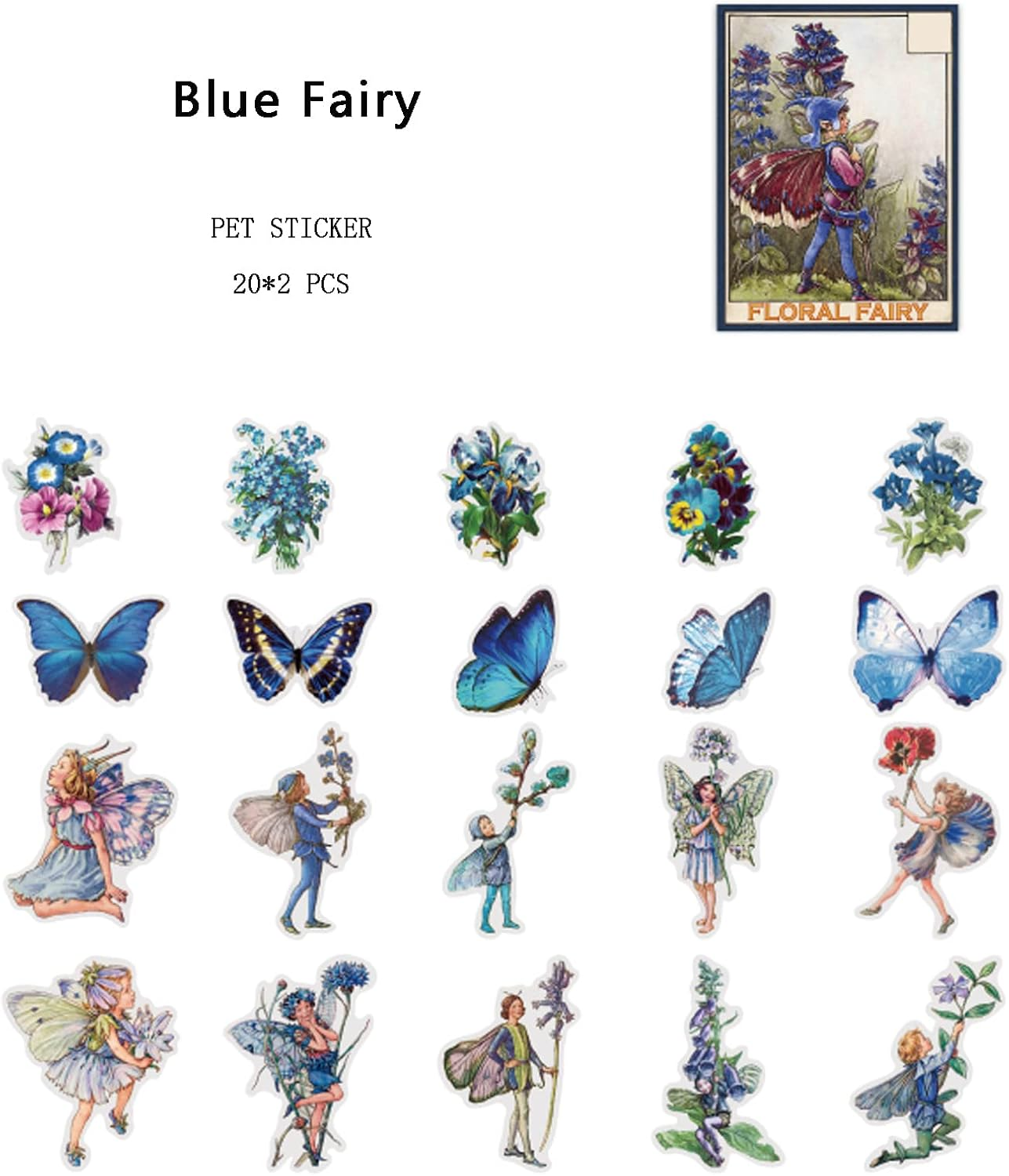 Aesthetic Fairy Journaling Scrapbook Stickers, 40Pcs Waterproof Transparent PET Junk Journal Decals, Scrapbooking Supplies Kit for Laptop, Phone Case, Water Bottle DIY Decoration (Blue) image number 4