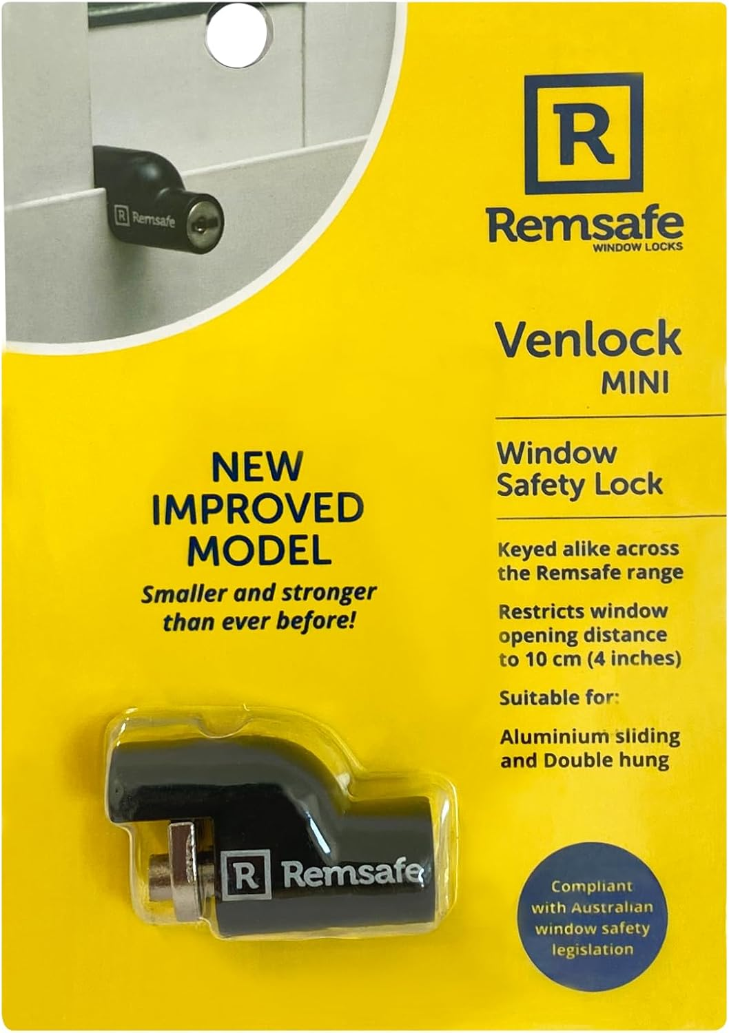 Remsafe Mini Venlock Sliding Window Safety Lock Black, Child Safety Window Lock, Aluminium Sliding Window Restrictor, Adjustable Window Locks, Aluminium Sliding Window, Security Locks Wiith Key image number 4