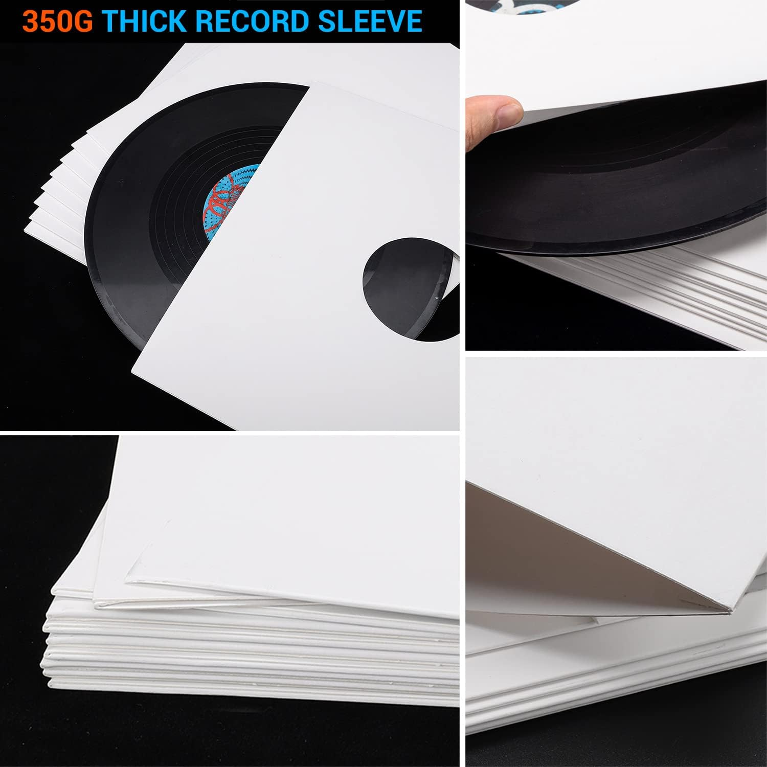 Facmogu 10PCS 12In Vinyl Record Jackets, Thickened 350Gsm Cardboard LP Covers, Acid Free Archival Album Sleeves for 33 RPM Collection Storage - White image number 4