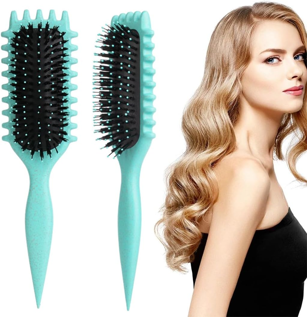 GXGM 1 X Brush Curl, Curl Hair Brush, Curl Define Styling Brush, Curling Brush, Define Styling Brush, Bouncy Curl Brush for Detangling, Shaping and Defining, Dark Green, Black, A image number 2