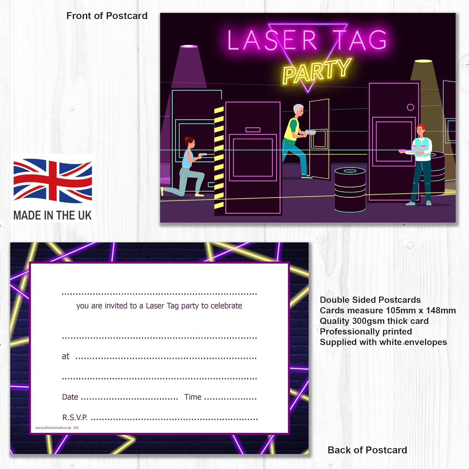Olivia Samuel 20 X Laser Tag Party Invites from A6 Double Sided Cards with Envelopes image number 1