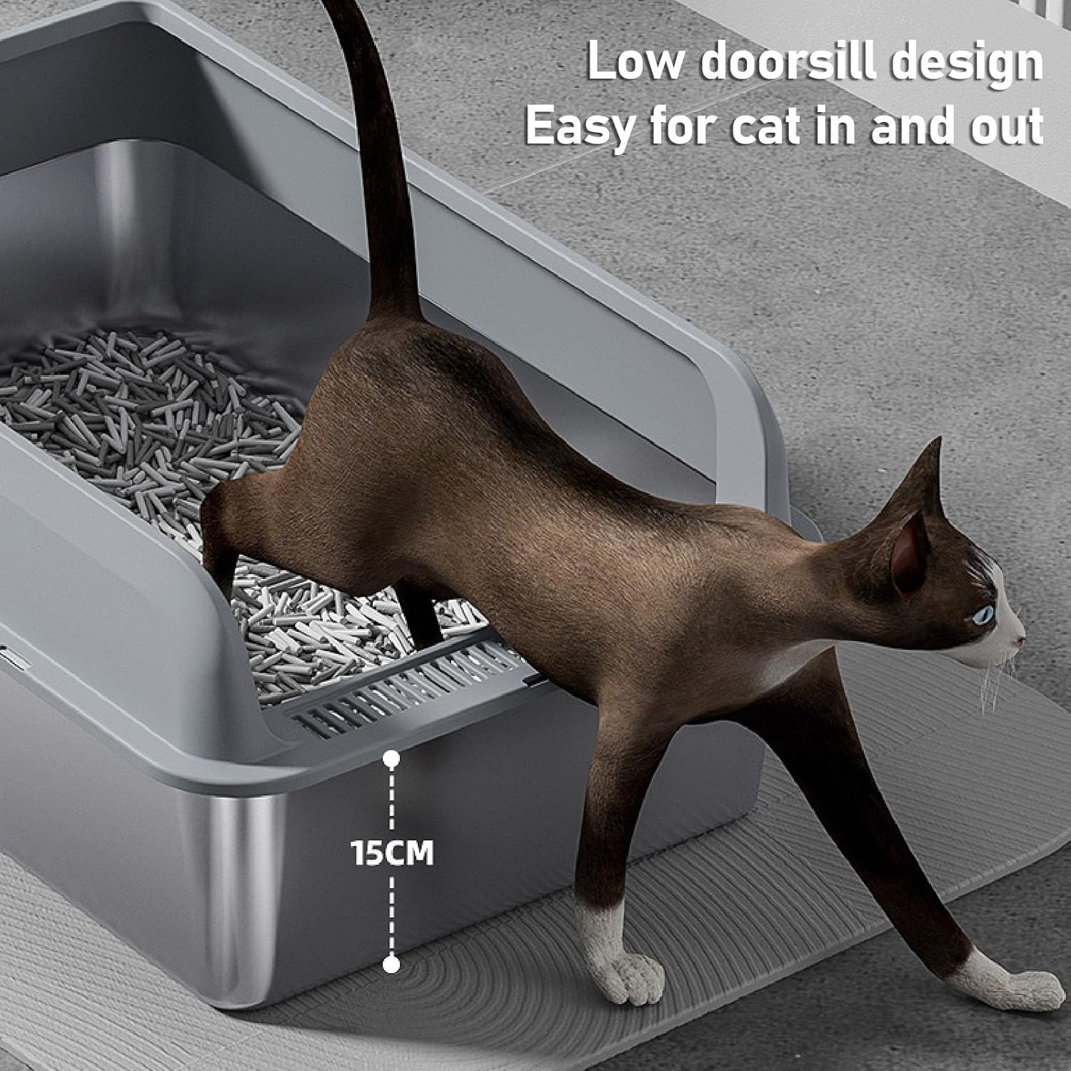 Stainless Steel Cat Litter Box with High Side, Non Rusting anti Stick Easy to Cleanup Enclosed Keep Odor inside anti Leakage Pet Litter Tray for Indoor Big Cats Supplies (Small)