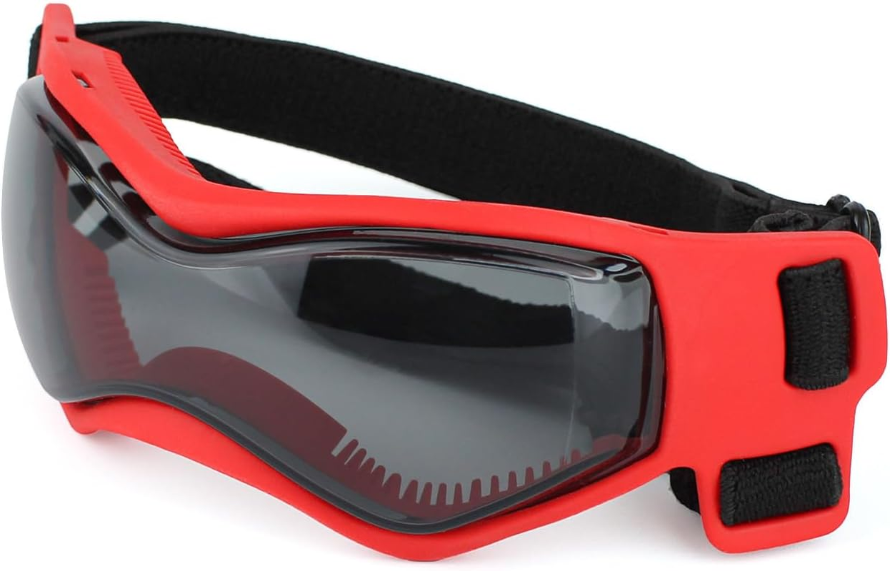 Gofunway Pet Small Dog Goggles, UV Protection, Windproof Antifog Eye Wear Protection Soft Frame Black (Cool Red)