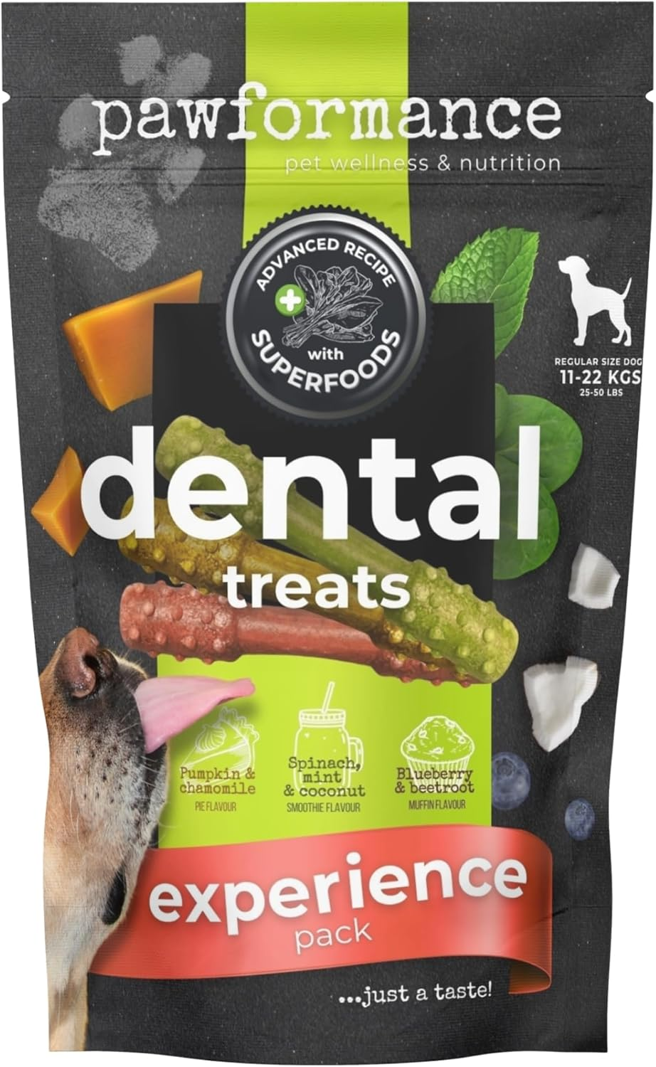 PAWFORMANCE Pets Superfood with Postbiotics Dental Treats Dumbbell Sticks - Australian Company - Experience Sample Treat Snack Pack (3 Dumbbell Sticks) - Medium Dog image number 4
