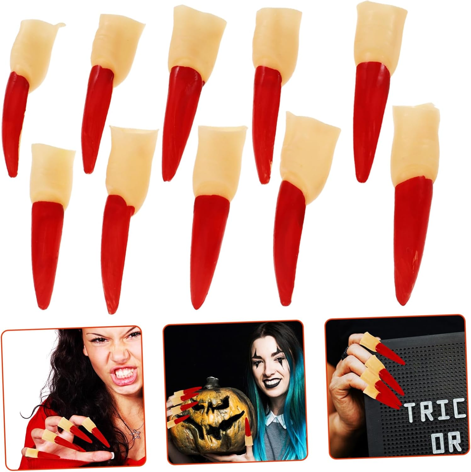NULYLU 10Pcs Halloween Witch Fingers Decorative Fake Nails Scary Prop Accessories image number 3