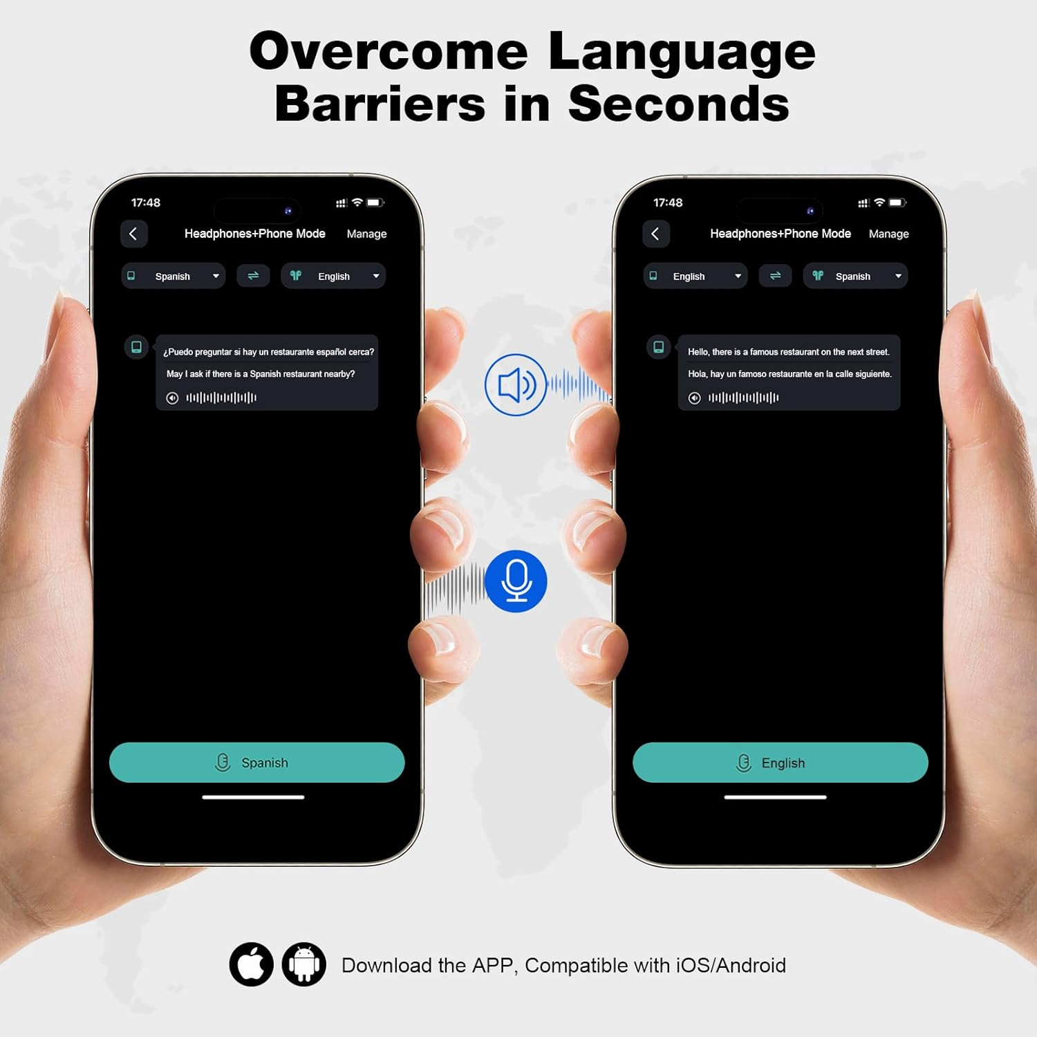 IAMJOY Language Translation Earbuds, 134 Language & Accents Two-Way Translator Device Built-In 6 Mics, 42Db Hybrid Dual Noise Cancelling Earbuds for Travel Business Learning, White