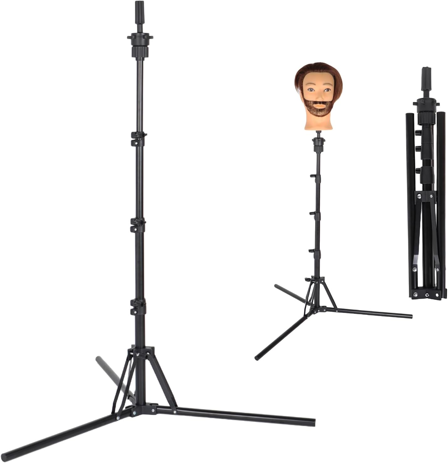 Daizysight Mannequin Head Tripod, Foldable Wig Stand Holder for Trim Wig, Practice Braiding, Styling, Blow-Drying, Adjustable Height, Cosmetology Hairdressing Training