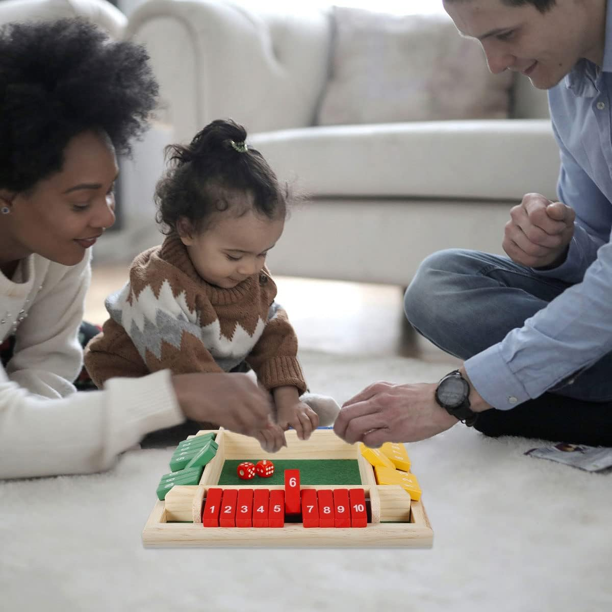 Shut the Box Dice Game，4 Player Shut the Box Wooden Board Games with 8 Colored Dices Educational Learning Dice Games for Family Party Pub Bar Board Game image number 5