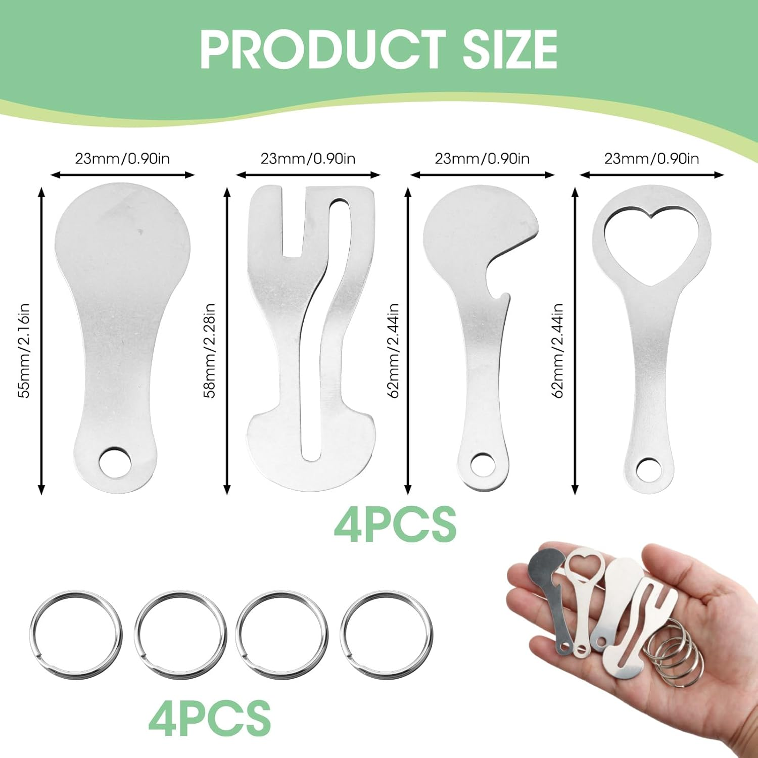 4 Pcs Stainless Steel Shopping Trolley Token Remover with Aluminium Alloy Key Ring, Portable Shopping Trolley Token Remover Tool for Unlocking Carts & Opening Bottles image number 2