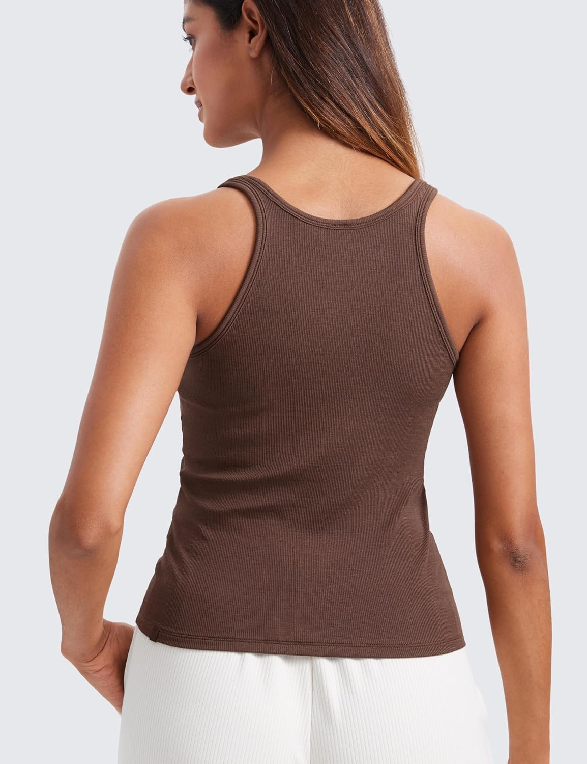 CRZ YOGA Womens Ribbed Modal Casual Tank Racerback Thin Strap Basic Sleeveless Shirts Going Out Fitted Workout Tops image number 4