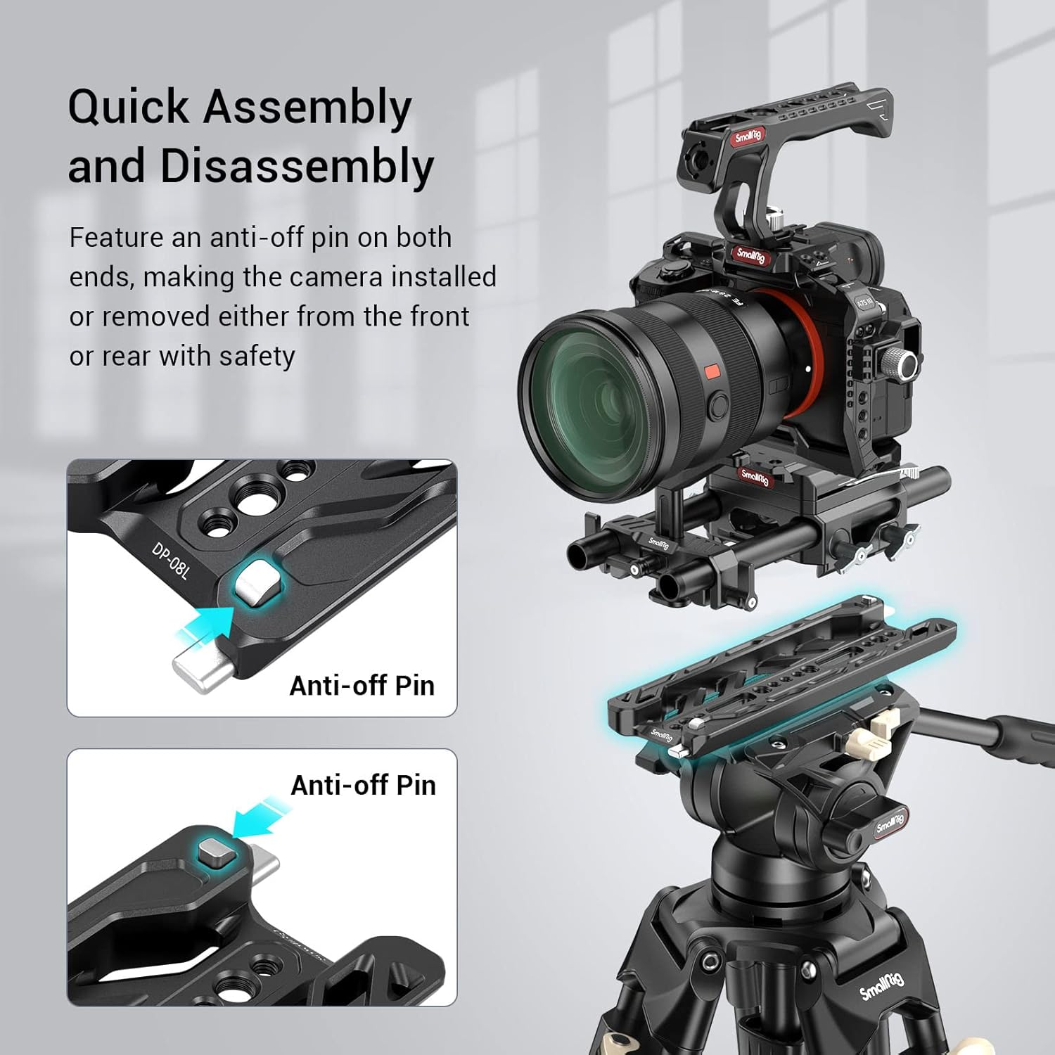 Smallrig 8'' Lightweight Dovetail Plate for ARRI with Maximum Load 20Kg, Dovetail Plate with Safety Design for Attaching Kit, Baseplate, Cheese Plate or Vehicle- 3770 image number 3