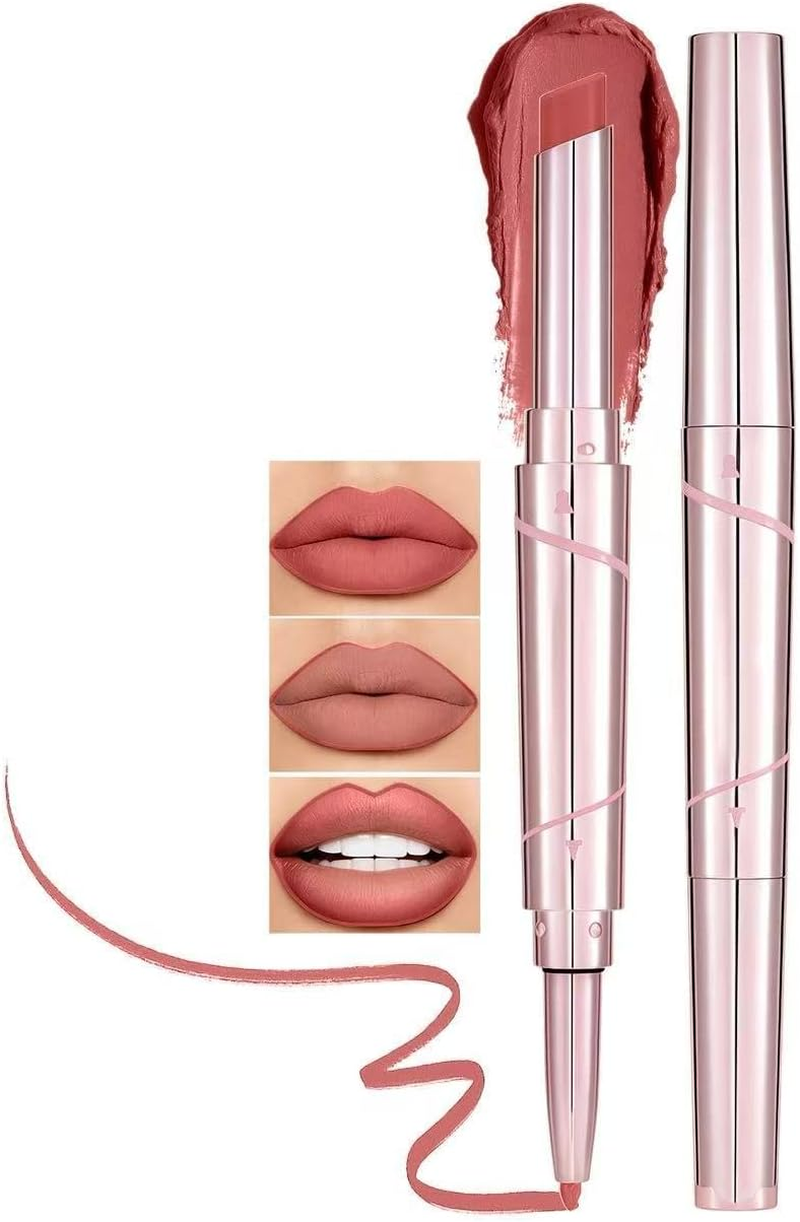 U-Shinein 2-In-1 Matte Lipstick & Lip Liner Double-End Pen, Long Lasting Smudge-Proof Nourishing Velvet Finish Makeup Party & Office for Women 05