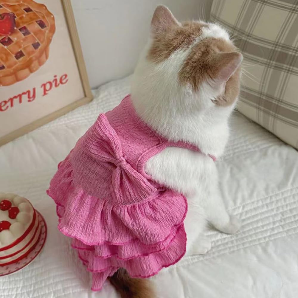 Cat Dresses for Cats, Pink Dog Dress for Small Dogs with Ruffles Bow Decor, Cute Summer Girl Clothes, Sleeveless Tiered Layer Cake Dress, Chihuahua Yorkie Outfit (Pink, M) image number 2