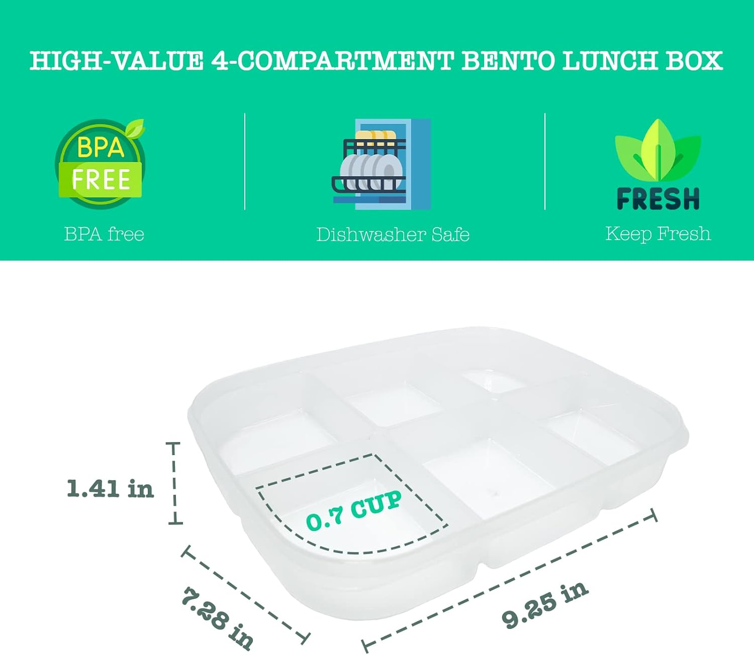 Tetebak Bento Box - 6-Compartment Reusable Bento Lunch Box for School, Work, and Travel, Food Prep Containers, Snack Containers for Kids, Portion Control Bento Lunch Box for Adult, Set of 2, Clear image number 2