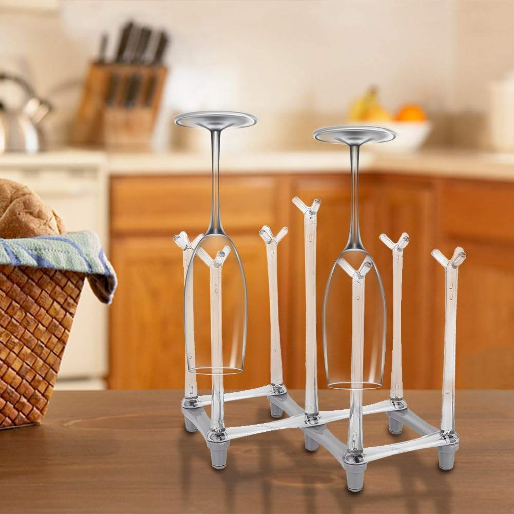 Retractable Cup Drying Rack, Water Bottle Organizer Drinking Glass Tree with Non-Slip Bottom for Kitchen Countertop(Light Grey)