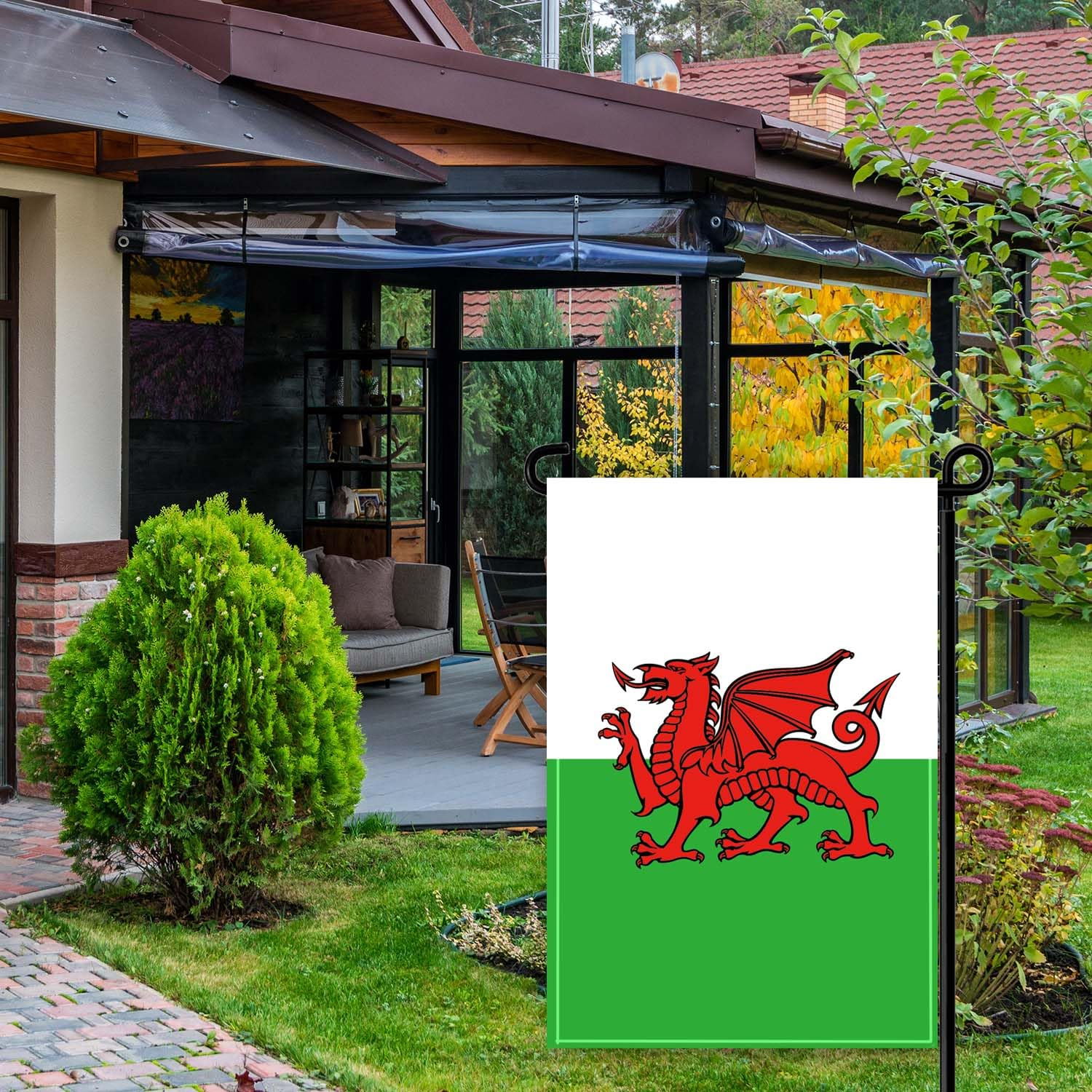 12&times;18 Inch Welsh Garden Flag,30&times;45Cm Wales Garden Decor,Double Side Digital Printed 210D Polyester Decoration for Garden Patio