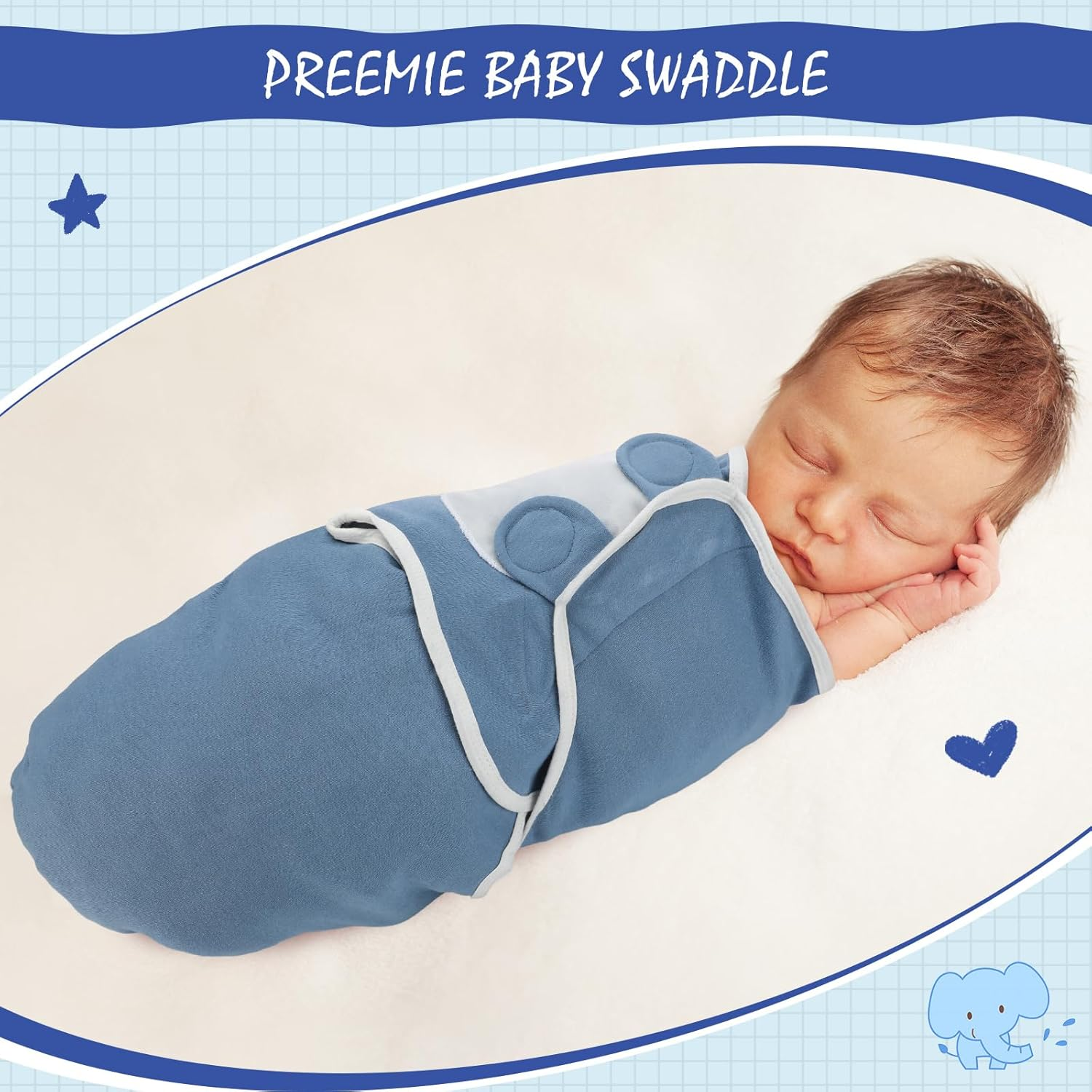 Vitalcozy 2 Pcs Preemie Swaddle Preemie Swaddle Wrap Adjustable Swaddle Blanket Preemie Cotton Swaddle Blanket for Preemie Boys Girls Sleep (Blue, Green) image number 2