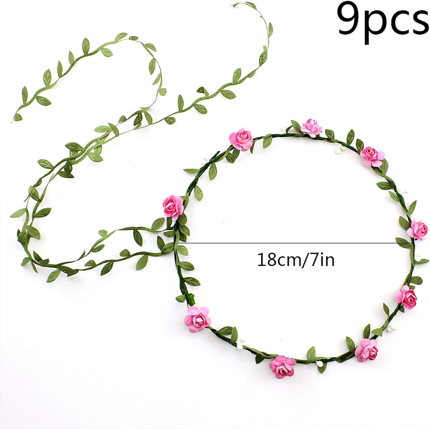 9 Pcs Flower Crown Headband,Hair Floral Wreath Garland Leaf Ribbon,Adjustable Multicolor Boho Halo Headpiece for Women Girls Wedding Festival Holiday Christmas Halloween Party,Seaside Vacation Photo image number 1