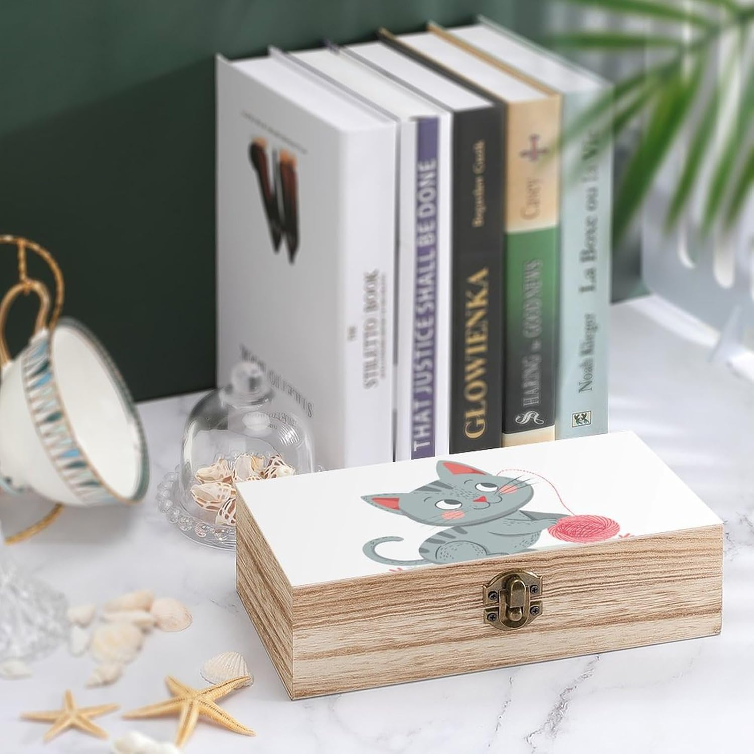 Peach Nose Cat Wooden Box Wood Wedding Keepsake Boxes with Lids Small Decorative Boxes Lightweight Wooden Memory Storage Box for Crafts Keepsakes Jewelry Photo Letter Storage image number 6