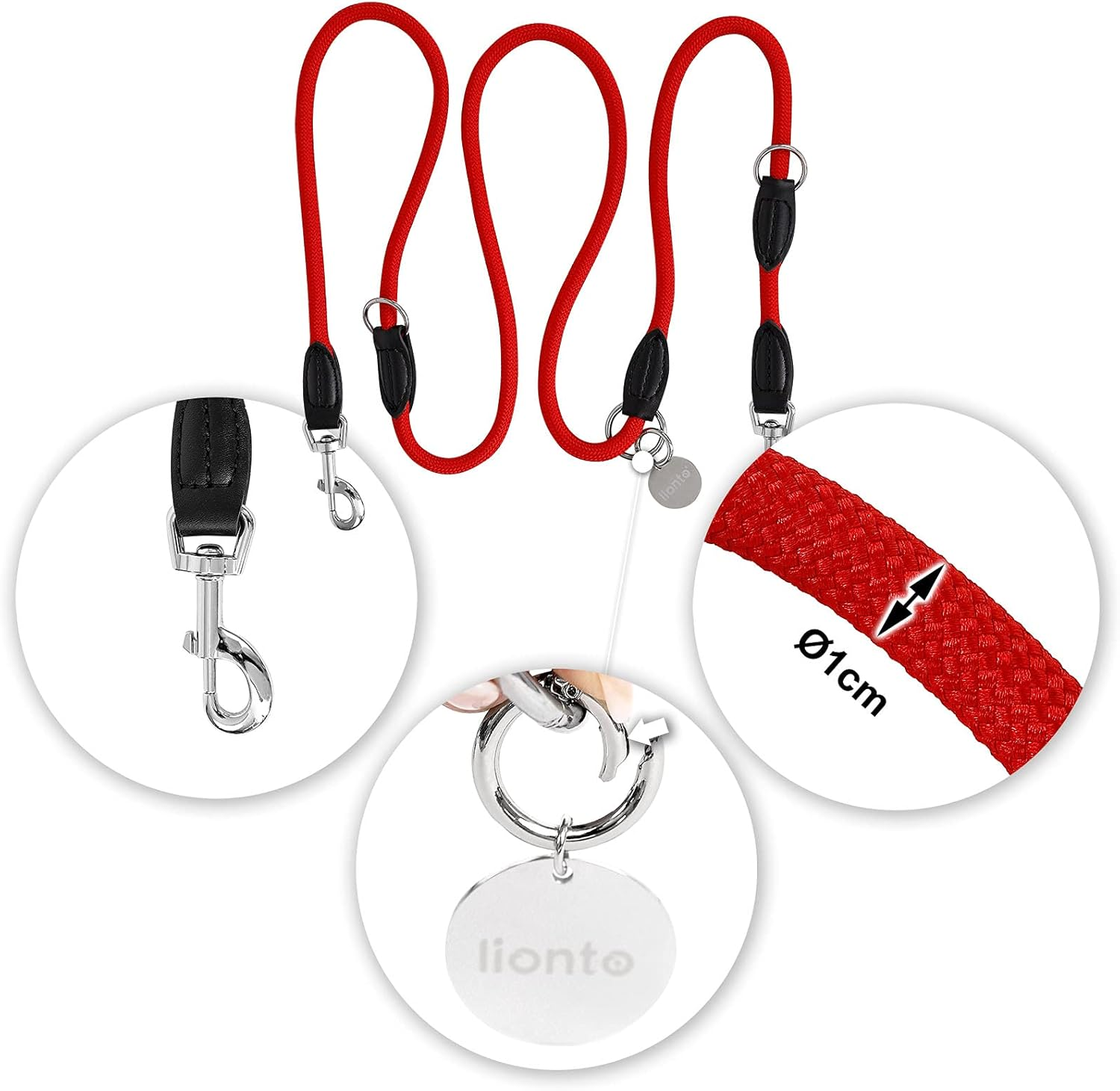 Adjustable Dog Lead, Multifunctional Lead, Double Lead, Freestyle Dog Lead, Neck Lead, Coupling Lead, 200 Cm, Red